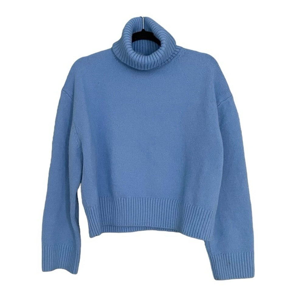H&M Wool Oversized Turtleneck Long Sleeve Sweater Cropped Blue XS